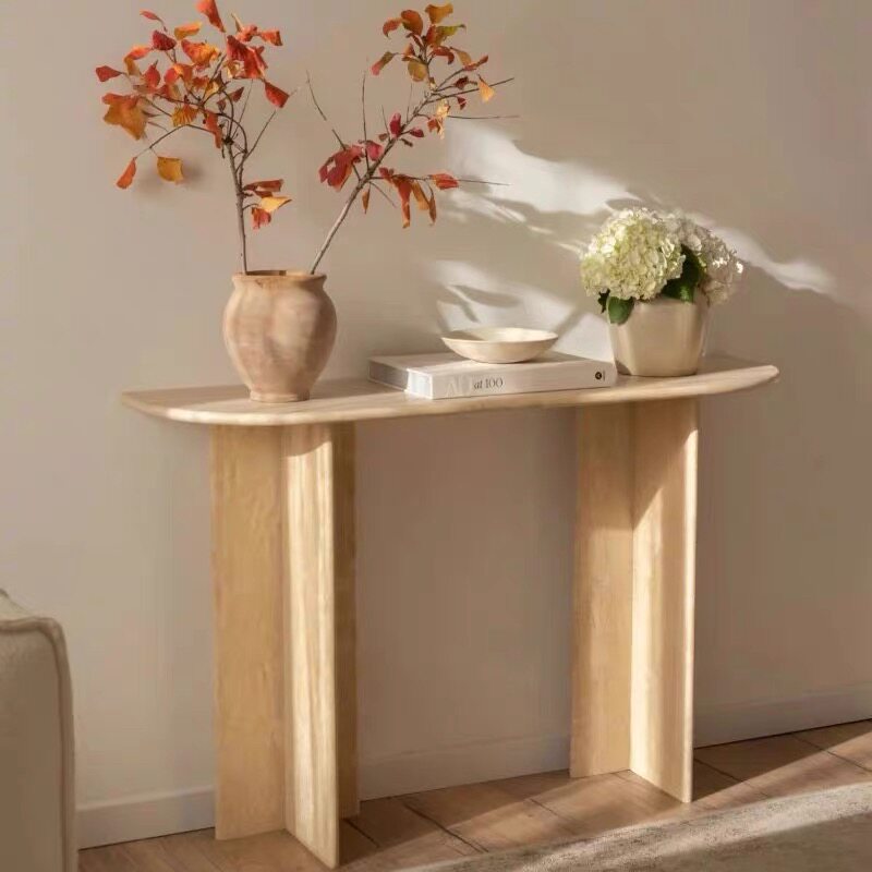 Moderner minimalistischer Premium-Konsolentisch aus natürlichem Travertin für Flur &amp; Wohnzimmer 
