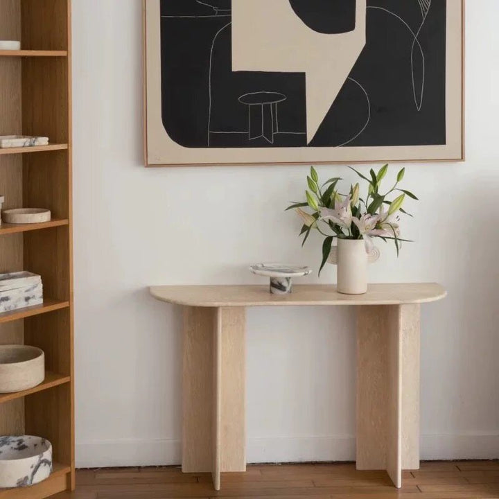 Moderner minimalistischer Premium-Konsolentisch aus natürlichem Travertin für Flur &amp; Wohnzimmer 
