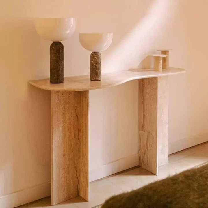 Moderner minimalistischer Premium-Konsolentisch aus natürlichem Travertin für Flur &amp; Wohnzimmer 