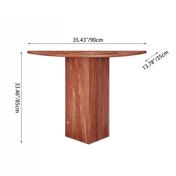 Table console demi-lune en travertin naturel moderne et minimaliste, adossée au mur, peu encombrante, pour salon et entrée 