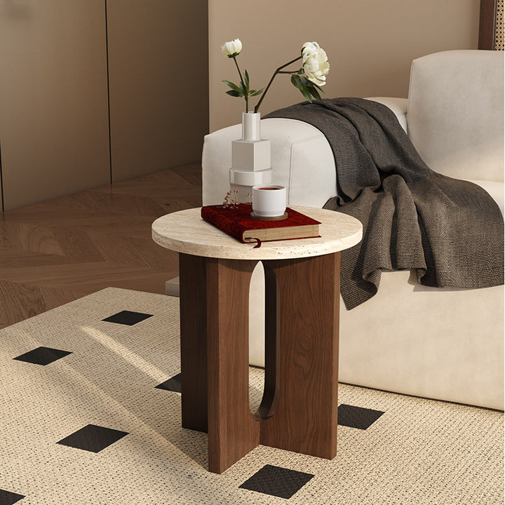 Table d'appoint ronde en contreplaqué travertin naturel nordique contemporain pour salon 