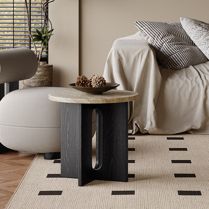 Table d'appoint ronde en contreplaqué travertin naturel nordique contemporain pour salon 