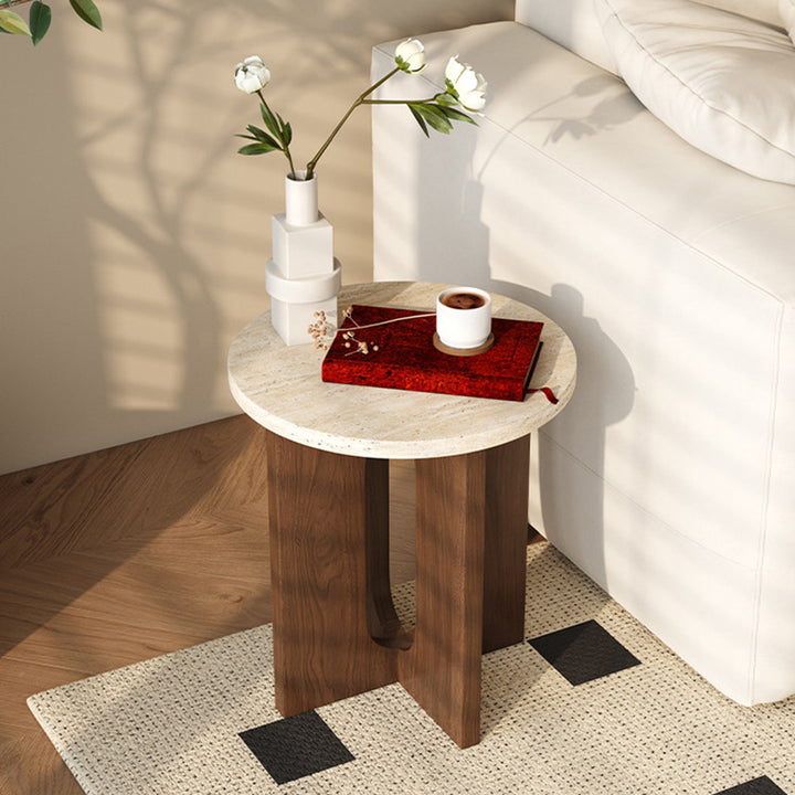 Table d'appoint ronde en contreplaqué travertin naturel nordique contemporain pour salon 