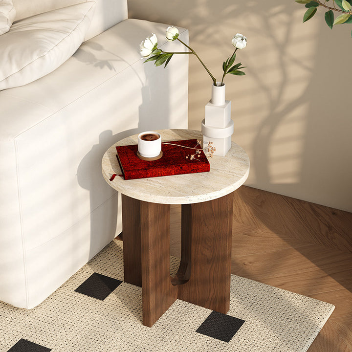 Table d'appoint ronde en contreplaqué travertin naturel nordique contemporain pour salon 