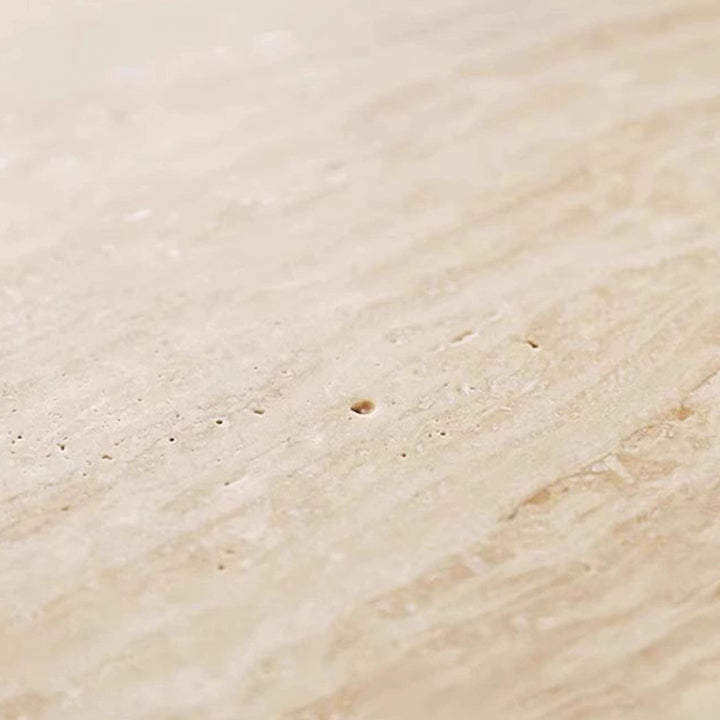 Table basse ronde moderne minimaliste en travertin naturel et bois massif avec plateau à deux niveaux pour salon 