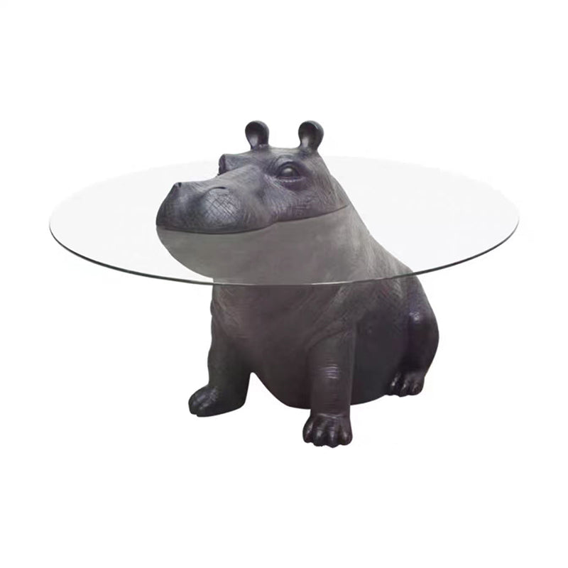 Contemporary Creative Fiberglass Tempered Glass Hippo Sculptural Coffee Table For Living Room