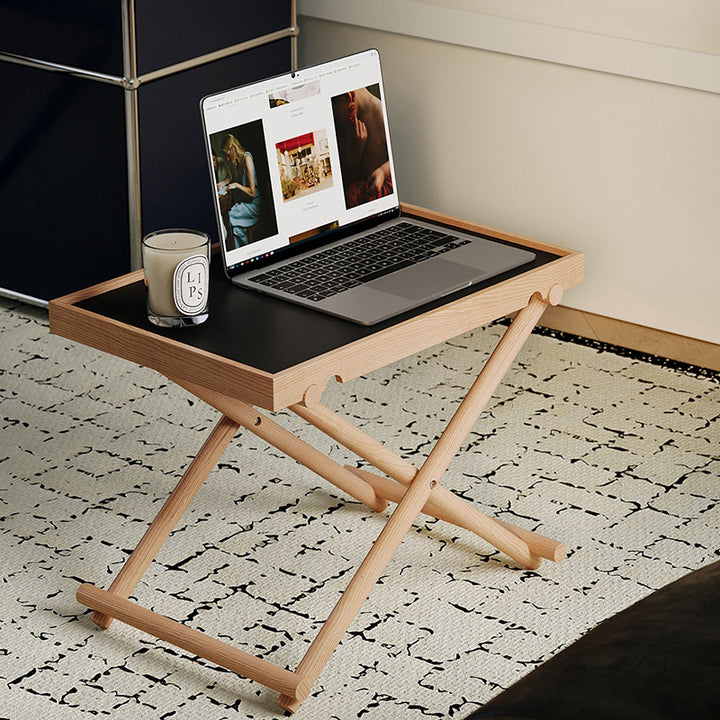 Table d'appoint rectangulaire moderne minimaliste en bois massif et MDF avec design pliable et hauteur réglable pour salon et chambre 