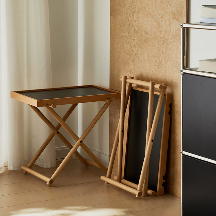 Table d'appoint rectangulaire moderne minimaliste en bois massif et MDF avec design pliable et hauteur réglable pour salon et chambre 