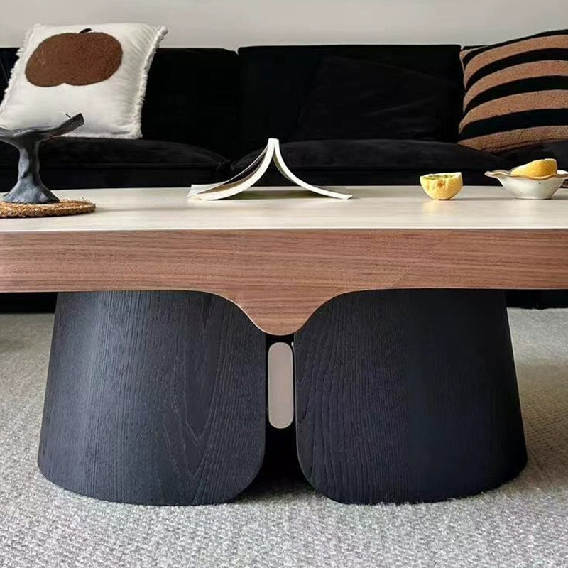 Moderner minimalistischer gelber Travertin Massivholz Sperrholz Edelstahl ovaler Couchtisch für das Wohnzimmer 