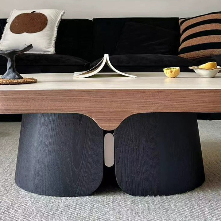Moderner minimalistischer gelber Travertin Massivholz Sperrholz Edelstahl ovaler Couchtisch für das Wohnzimmer 