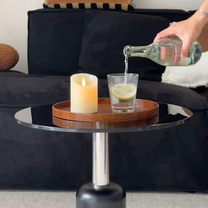 Table d'appoint ronde moderne minimaliste en verre trempé et acier inoxydable pour salon 