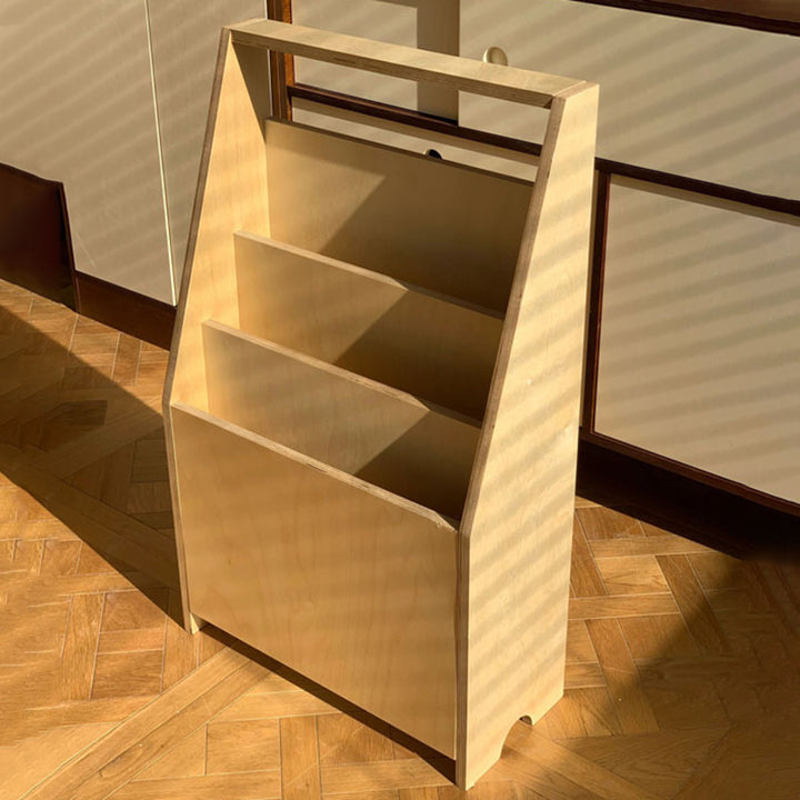 Estantería trapezoidal contemporánea de madera contrachapada de abedul nórdico con almacenamiento de 3 niveles para sala de estar y oficina en casa 