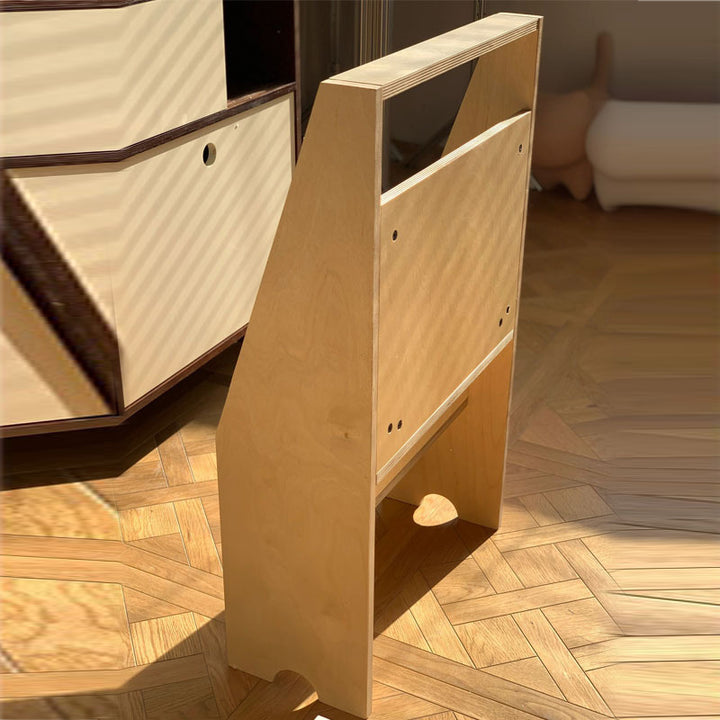 Estantería trapezoidal contemporánea de madera contrachapada de abedul nórdico con almacenamiento de 3 niveles para sala de estar y oficina en casa 