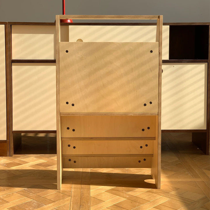 Estantería trapezoidal contemporánea de madera contrachapada de abedul nórdico con almacenamiento de 3 niveles para sala de estar y oficina en casa 