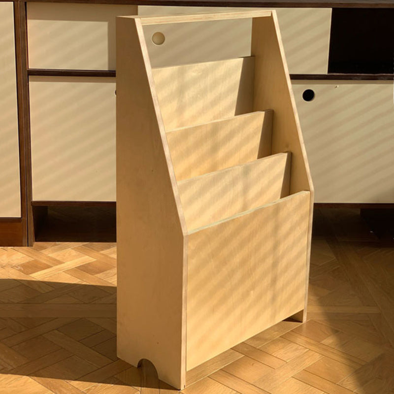 Estantería trapezoidal contemporánea de madera contrachapada de abedul nórdico con almacenamiento de 3 niveles para sala de estar y oficina en casa 