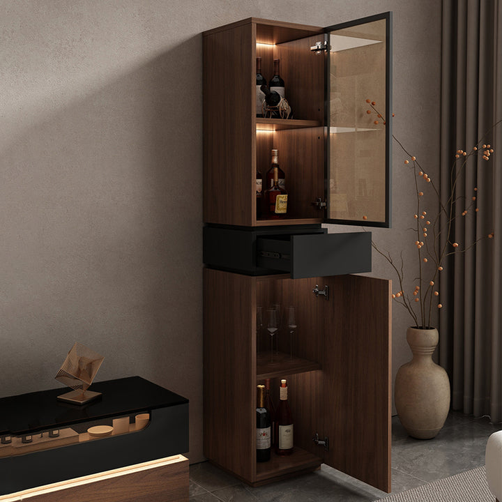 Moderner luxuriöser rechteckiger Ausstellungsständer aus Massivholz-Ökoplatte und Glas mit 2 Schränken und 1 Schublade für das Wohnzimmer 