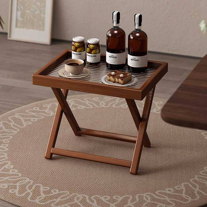 Modern Minimalist Nan Bamboo MDF Acrylic X-Shaped Stable Support Side Table With Foldable &amp; Detachable Design For Living Room