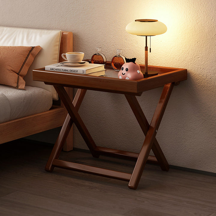 Modern Minimalist Nan Bamboo MDF Acrylic X-Shaped Stable Support Side Table With Foldable &amp; Detachable Design For Living Room