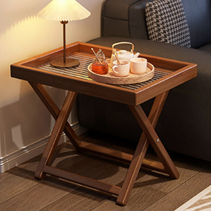 Modern Minimalist Nan Bamboo MDF Acrylic X-Shaped Stable Support Side Table With Foldable &amp; Detachable Design For Living Room
