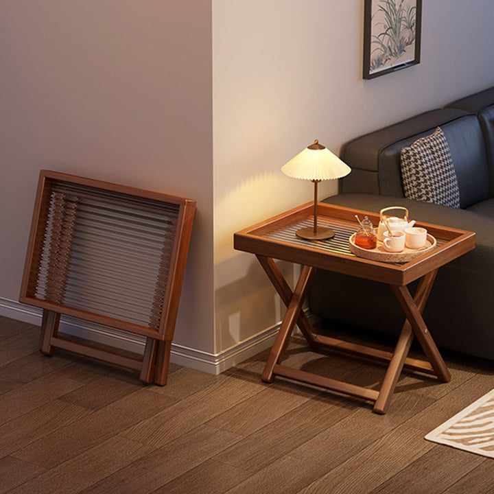 Modern Minimalist Nan Bamboo MDF Acrylic X-Shaped Stable Support Side Table With Foldable &amp; Detachable Design For Living Room