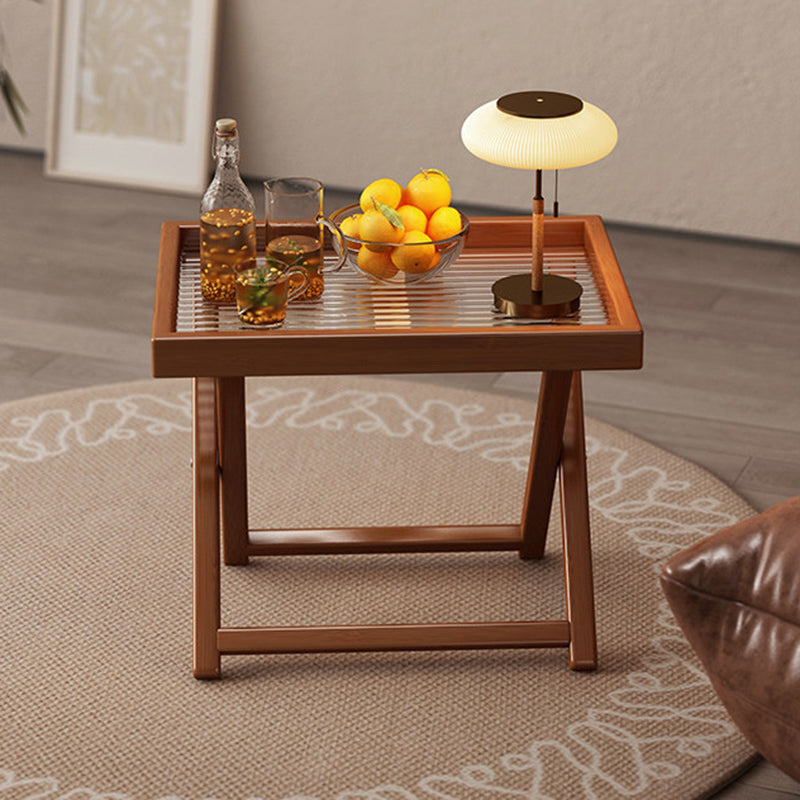 Modern Minimalist Nan Bamboo MDF Acrylic X-Shaped Stable Support Side Table With Foldable &amp; Detachable Design For Living Room