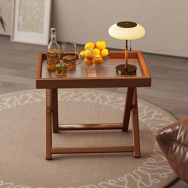 Modern Minimalist Nan Bamboo MDF Acrylic X-Shaped Stable Support Side Table With Foldable &amp; Detachable Design For Living Room