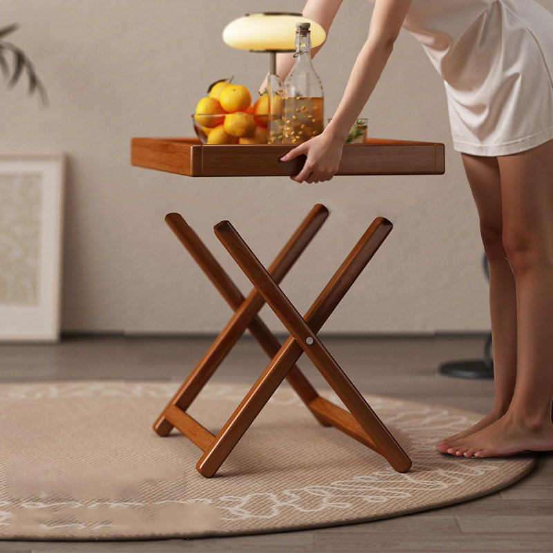 Modern Minimalist Nan Bamboo MDF Acrylic X-Shaped Stable Support Side Table With Foldable &amp; Detachable Design For Living Room
