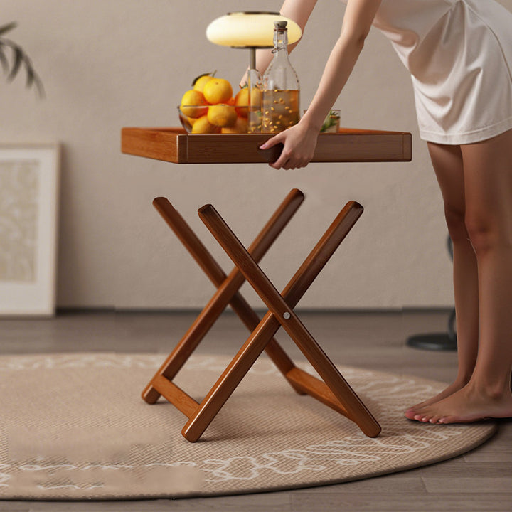 Modern Minimalist Nan Bamboo MDF Acrylic X-Shaped Stable Support Side Table With Foldable &amp; Detachable Design For Living Room