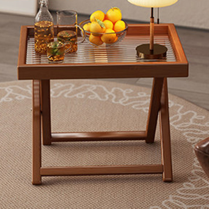 Modern Minimalist Nan Bamboo MDF Acrylic X-Shaped Stable Support Side Table With Foldable &amp; Detachable Design For Living Room
