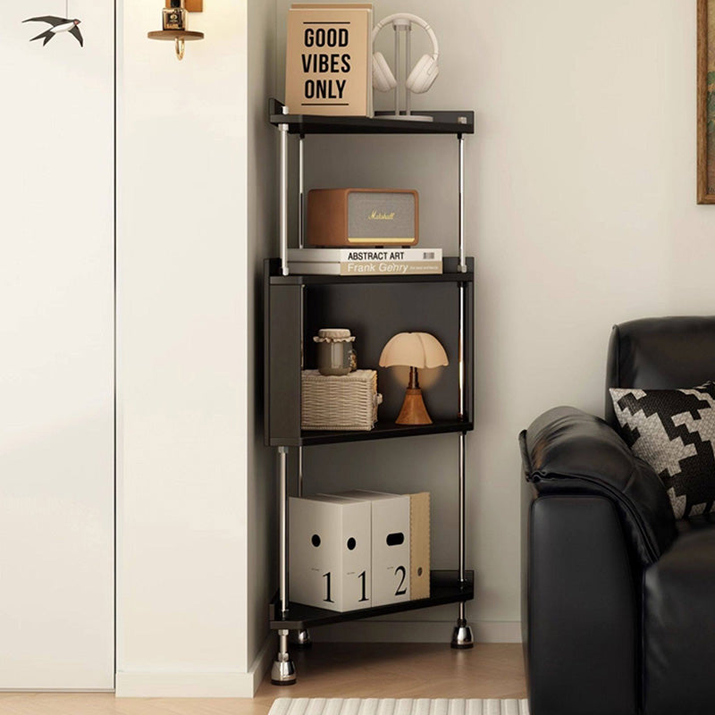 Contemporary Retro Plywood &amp; Stainless Steel Triangular Corner Shelf Unit With 4/5-Tier Open Storage For Living Room &amp; Bedroom