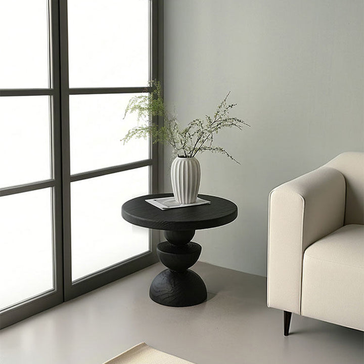 Table d'appoint ronde en bois massif, inspirée de l'art sculptural créatif contemporain, pour salon 