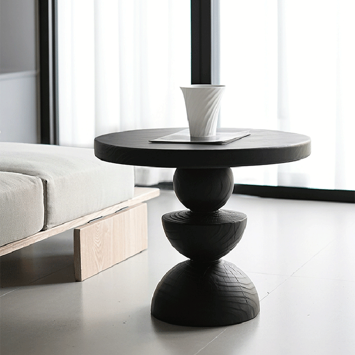 Table d'appoint ronde en bois massif, inspirée de l'art sculptural créatif contemporain, pour salon 