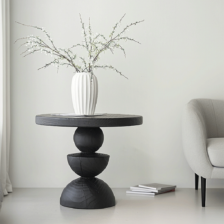 Table d'appoint ronde en bois massif, inspirée de l'art sculptural créatif contemporain, pour salon 