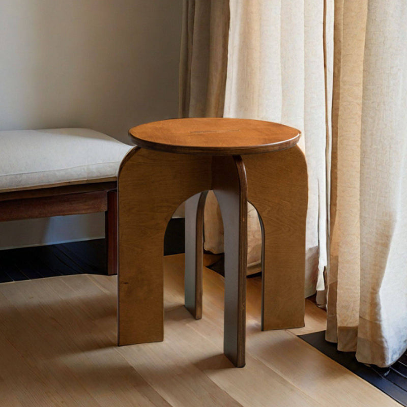 Contemporary Retro Round Birch Wood Marine Board Versatile Low Stool For Living Room &amp; Bedroom &amp; Entryway