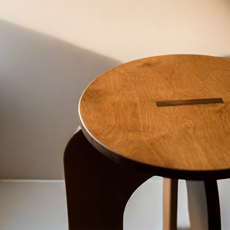 Contemporary Retro Round Birch Wood Marine Board Versatile Low Stool For Living Room &amp; Bedroom &amp; Entryway