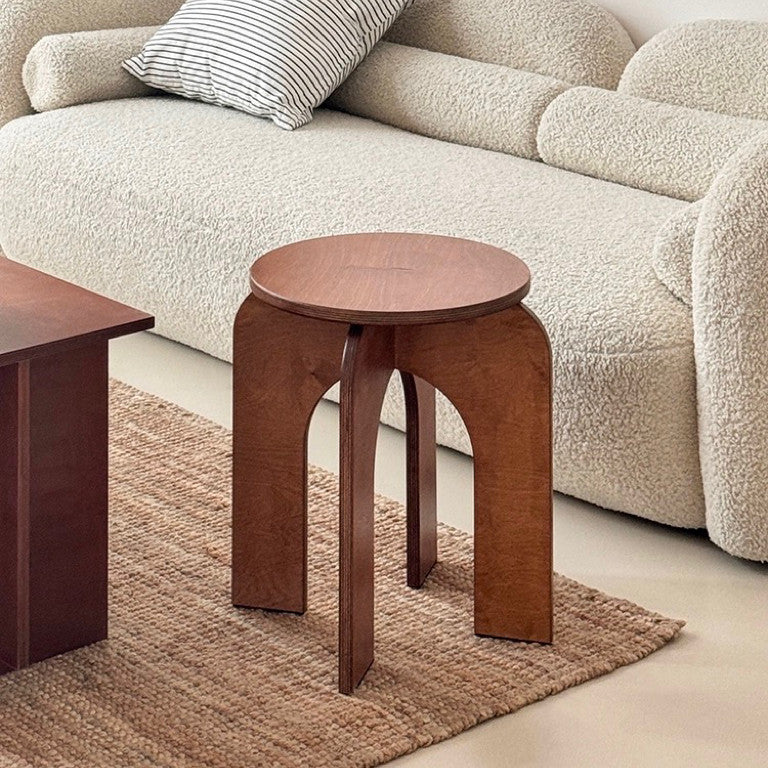 Contemporary Retro Round Birch Wood Marine Board Versatile Low Stool For Living Room &amp; Bedroom &amp; Entryway