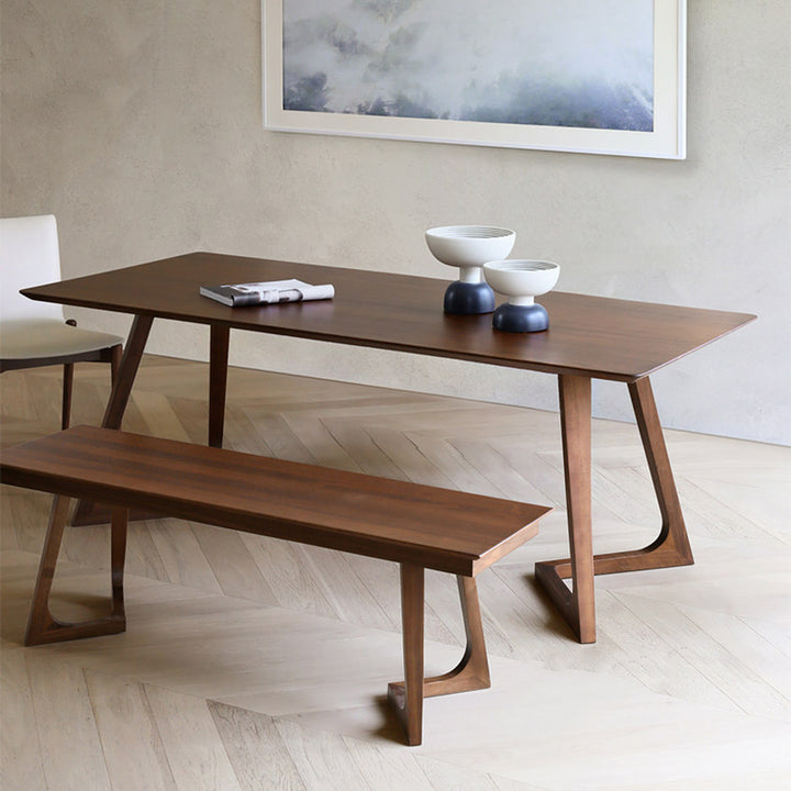 Mesa de comedor rectangular nórdica contemporánea de nogal macizo y madera contrachapada, con carpintería de precisión y ensamblaje de espiga y mortaja, para una durabilidad prolongada, para 4-8 plazas 