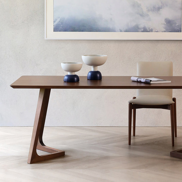Mesa de comedor rectangular nórdica contemporánea de nogal macizo y madera contrachapada, con carpintería de precisión y ensamblaje de espiga y mortaja, para una durabilidad prolongada, para 4-8 plazas 