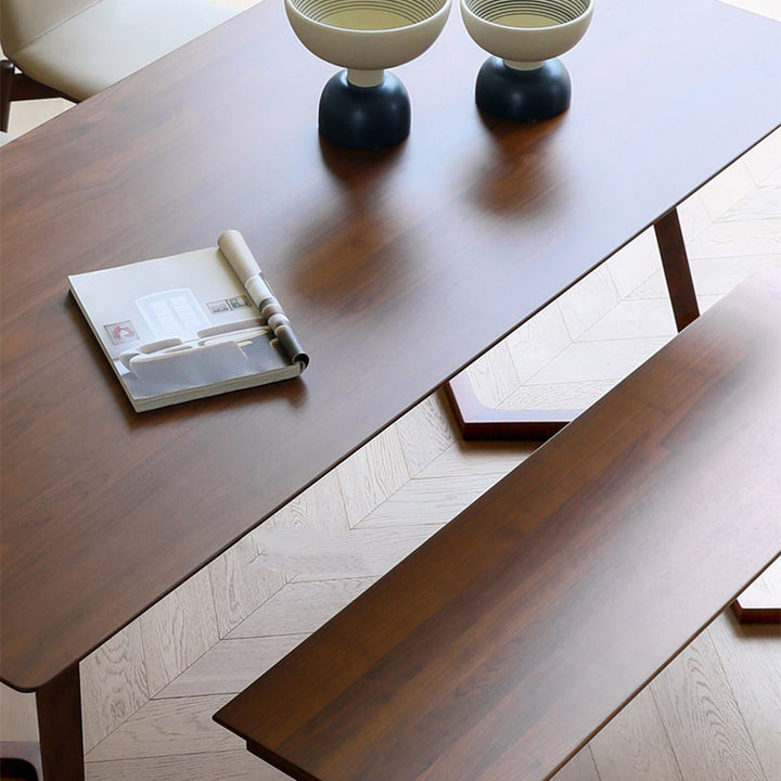 Mesa de comedor rectangular nórdica contemporánea de nogal macizo y madera contrachapada, con carpintería de precisión y ensamblaje de espiga y mortaja, para una durabilidad prolongada, para 4-8 plazas 