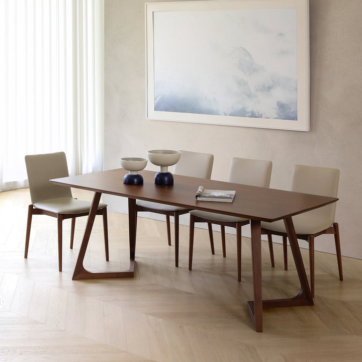 Mesa de comedor rectangular nórdica contemporánea de nogal macizo y madera contrachapada, con carpintería de precisión y ensamblaje de espiga y mortaja, para una durabilidad prolongada, para 4-8 plazas 