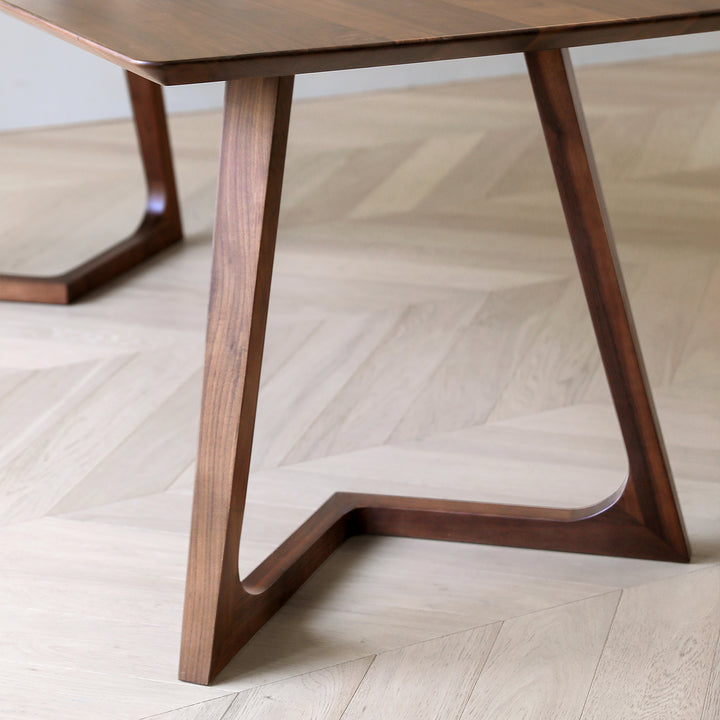 Mesa de comedor rectangular nórdica contemporánea de nogal macizo y madera contrachapada, con carpintería de precisión y ensamblaje de espiga y mortaja, para una durabilidad prolongada, para 4-8 plazas 