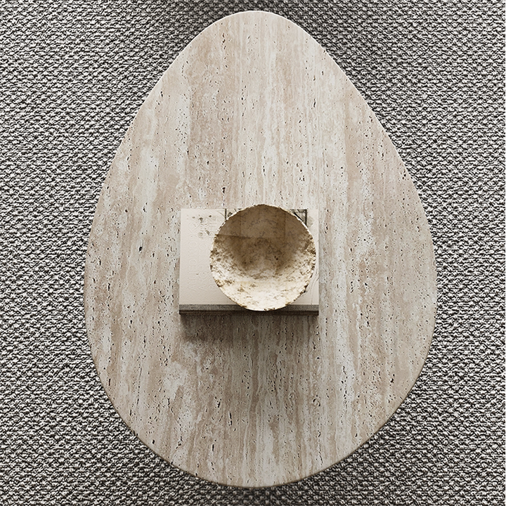 Modern Minimalist Premium Travertine Teardrop Coffee Table For Living Room