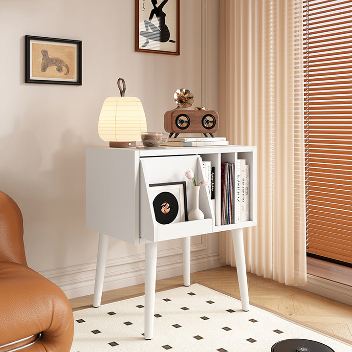 Meuble de rangement rectangulaire contemporain en bois massif et contreplaqué de style nordique avec tiroir et étagères ouvertes pour salon 