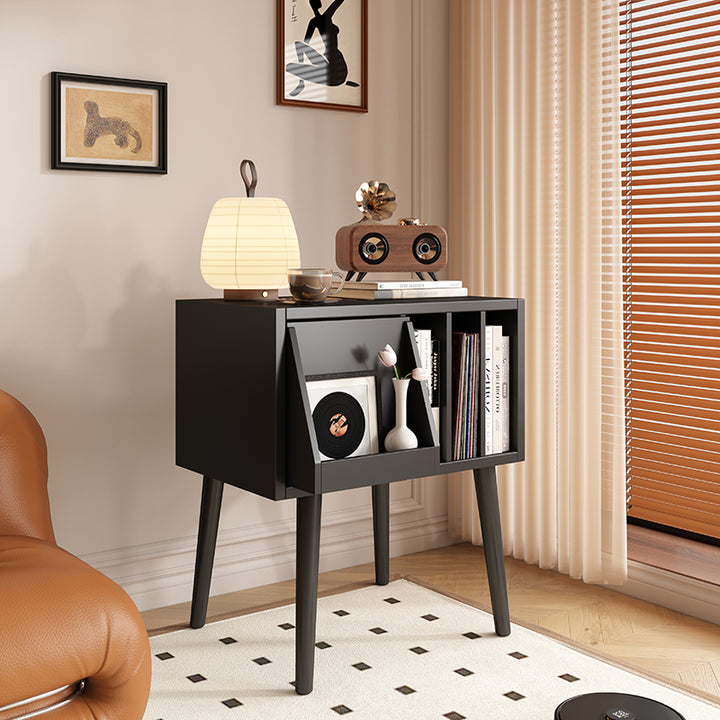 Meuble de rangement rectangulaire contemporain en bois massif et contreplaqué de style nordique avec tiroir et étagères ouvertes pour salon 