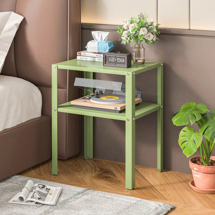 Table d'appoint rectangulaire en acier au style minimaliste moderne à 2 niveaux de rangement pour salon et chambre 