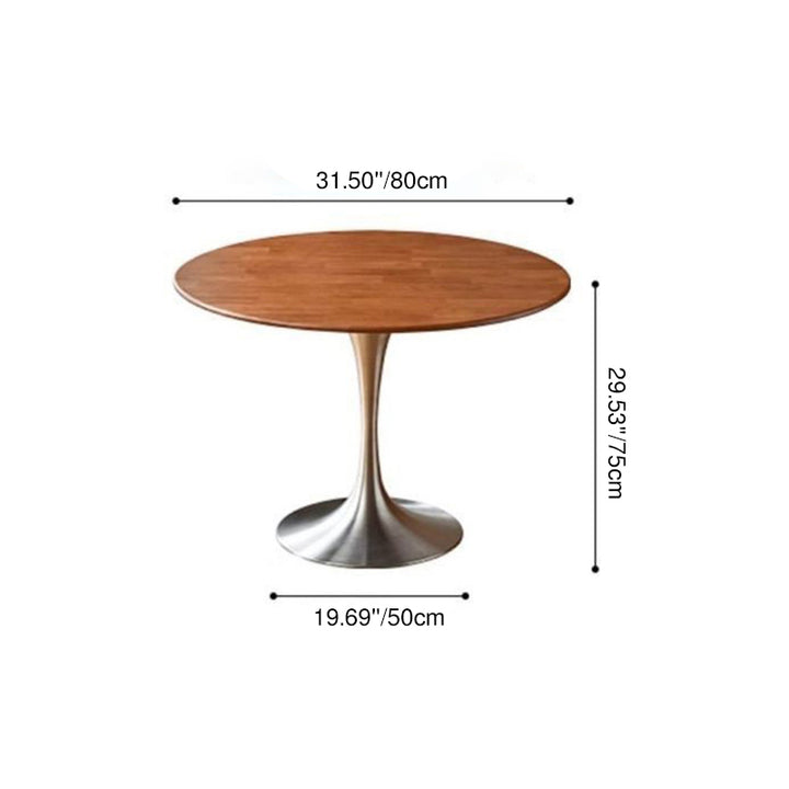 Contemporary Retro Rubberwood Round Dining Table With Stainless Steel Base For 3-5 Seats