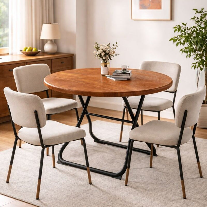 Mesa de comedor plegable redonda minimalista moderna de MDF con marco de hierro para 1-4 asientos 