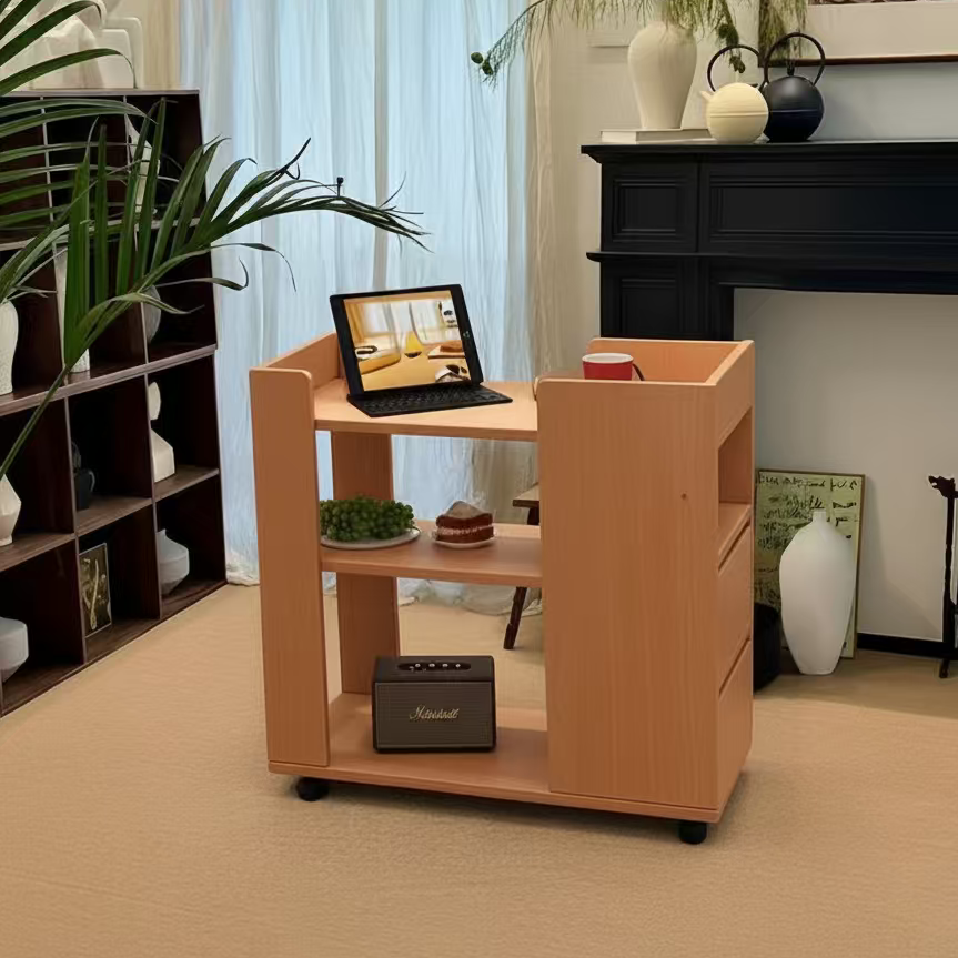 Moderner minimalistischer MDF-Rechteckiger mobiler Beistelltischwagen mit 2 Schubladen &amp; 3 Ebenen für Wohnzimmer, Schlafzimmer, Home Office 