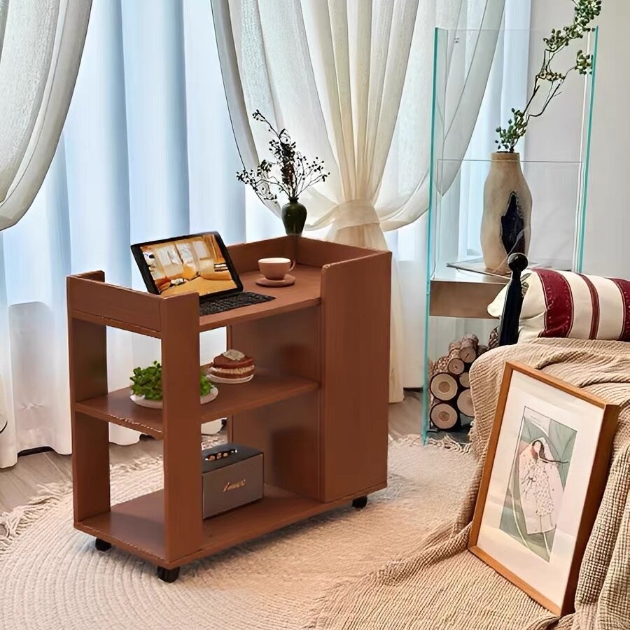 Moderner minimalistischer MDF-Rechteckiger mobiler Beistelltischwagen mit 2 Schubladen &amp; 3 Ebenen für Wohnzimmer, Schlafzimmer, Home Office 