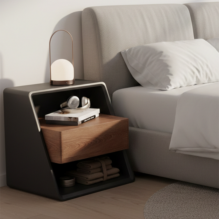 Table de chevet rectangulaire minimaliste moderne en pin et contreplaqué avec rangement à 3 niveaux pour chambre à coucher 